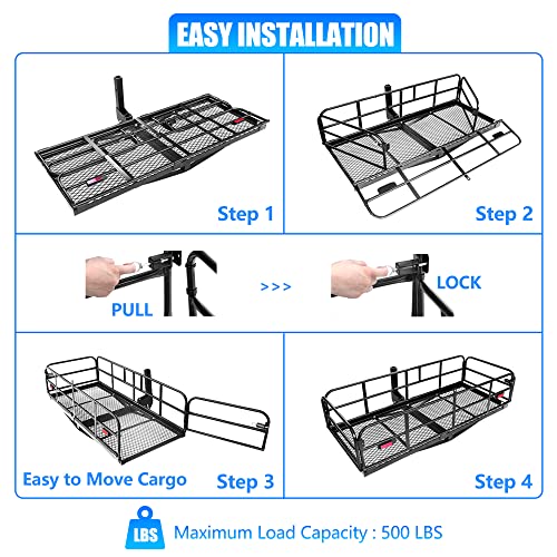 60"x24"x14.4" Folding Hitch Mount Cargo Carrier for 2" Receiver H2363