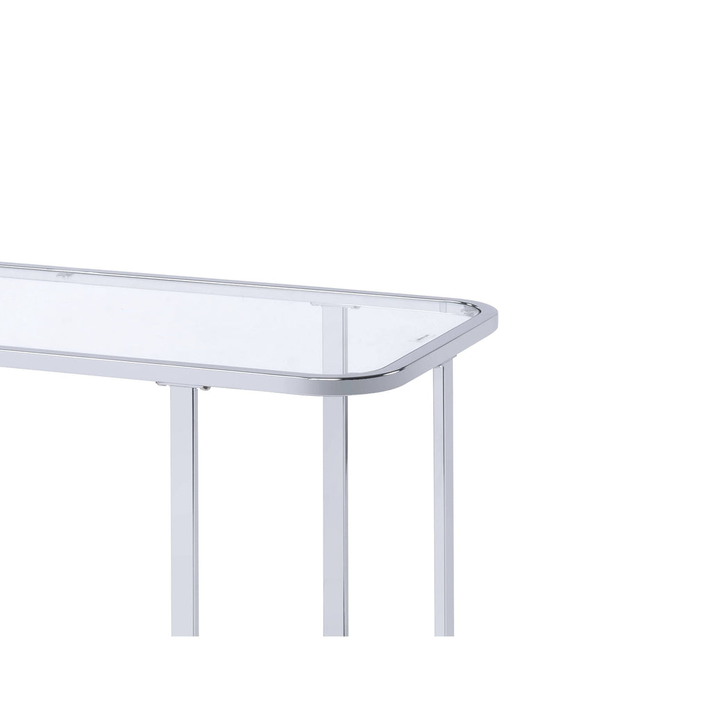 Metal Sofa Table with Glass Top, Silver and Clear N20447