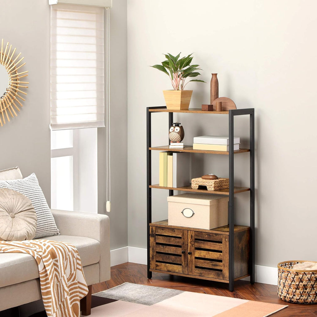 Rustic Brown Bookshelf and Storage Cabinet with 3 Shelves T330805