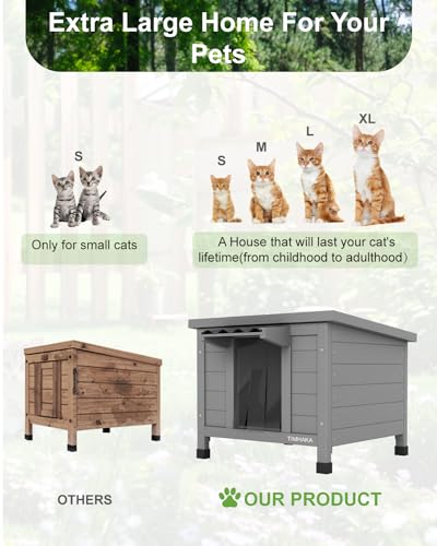 Outdoor Cat House Waterproof Foam Insulated Large Wooden Cat Condos 21.3" L x 19.9" W x 18.9" H H97209