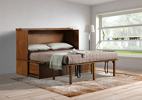 Queen Blonde Oak Murphy Cabinet Chest Bed V8950