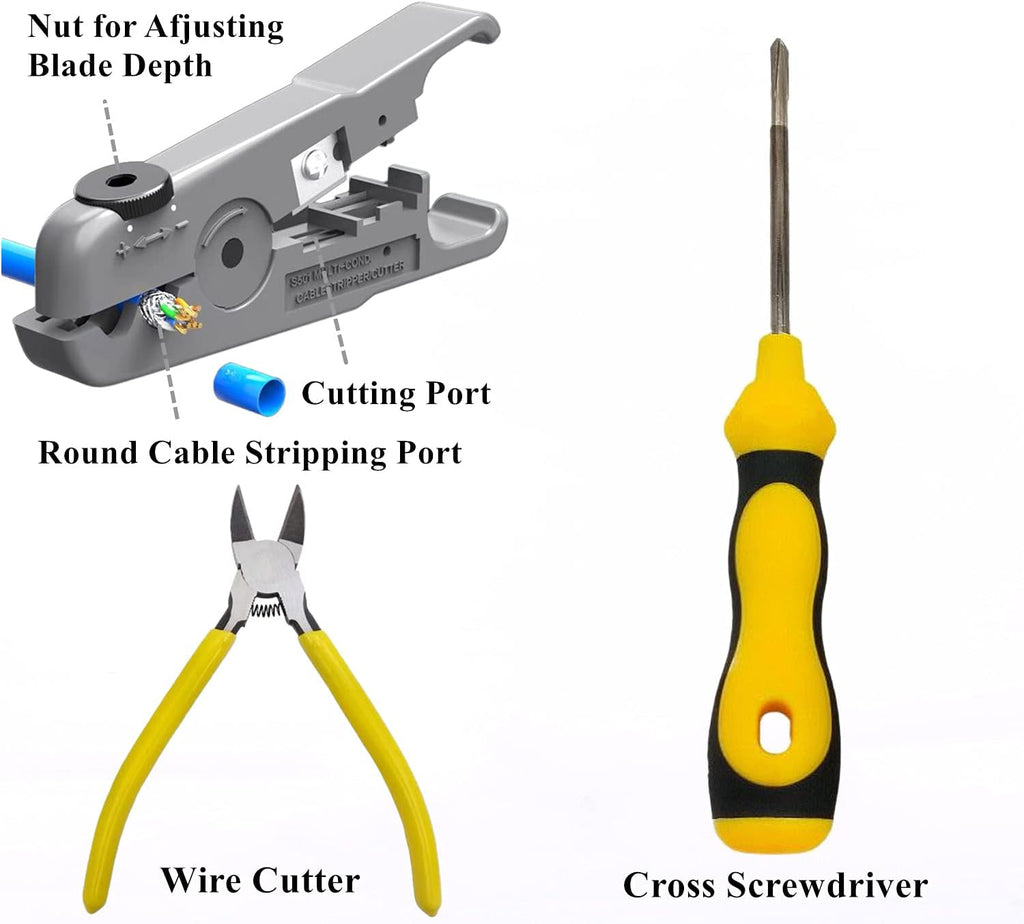 rj45 Crimp Tool Kit with Cat7 Shielded Connectors and Network Tester K36674