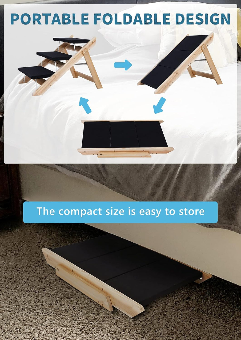 2 in 1 Foldable Wooden Non Slip Pet Stairs G726453