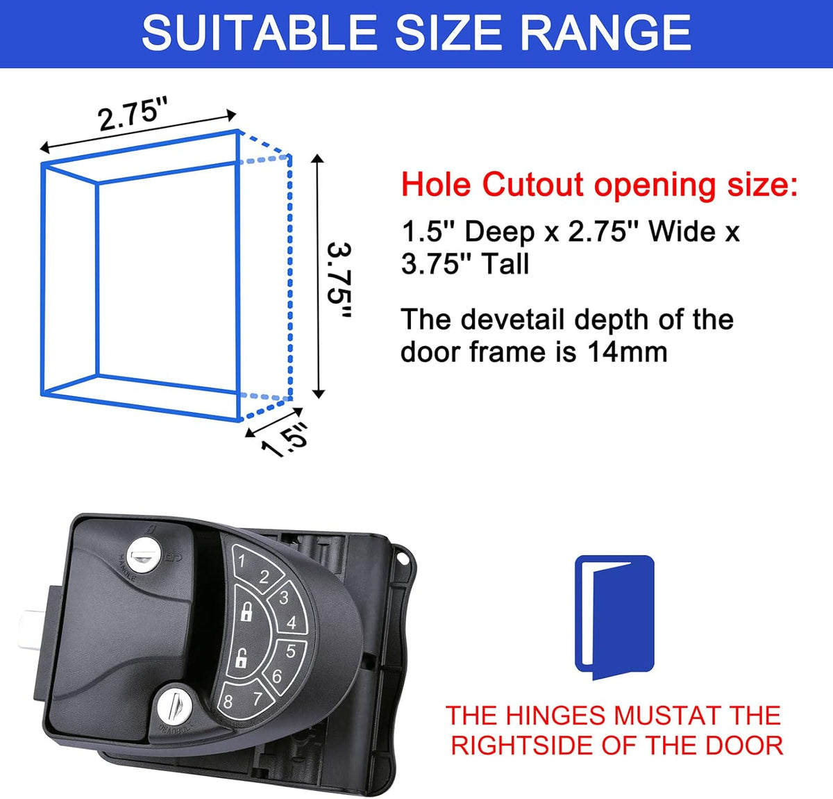 RV Keyless Entry Door Lock with 2 Key Fobs and Backlit Keypad F808698