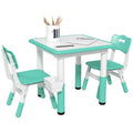 3 Pieces Height Adjustable Kids Table and Chair Set with Storage Green Y606