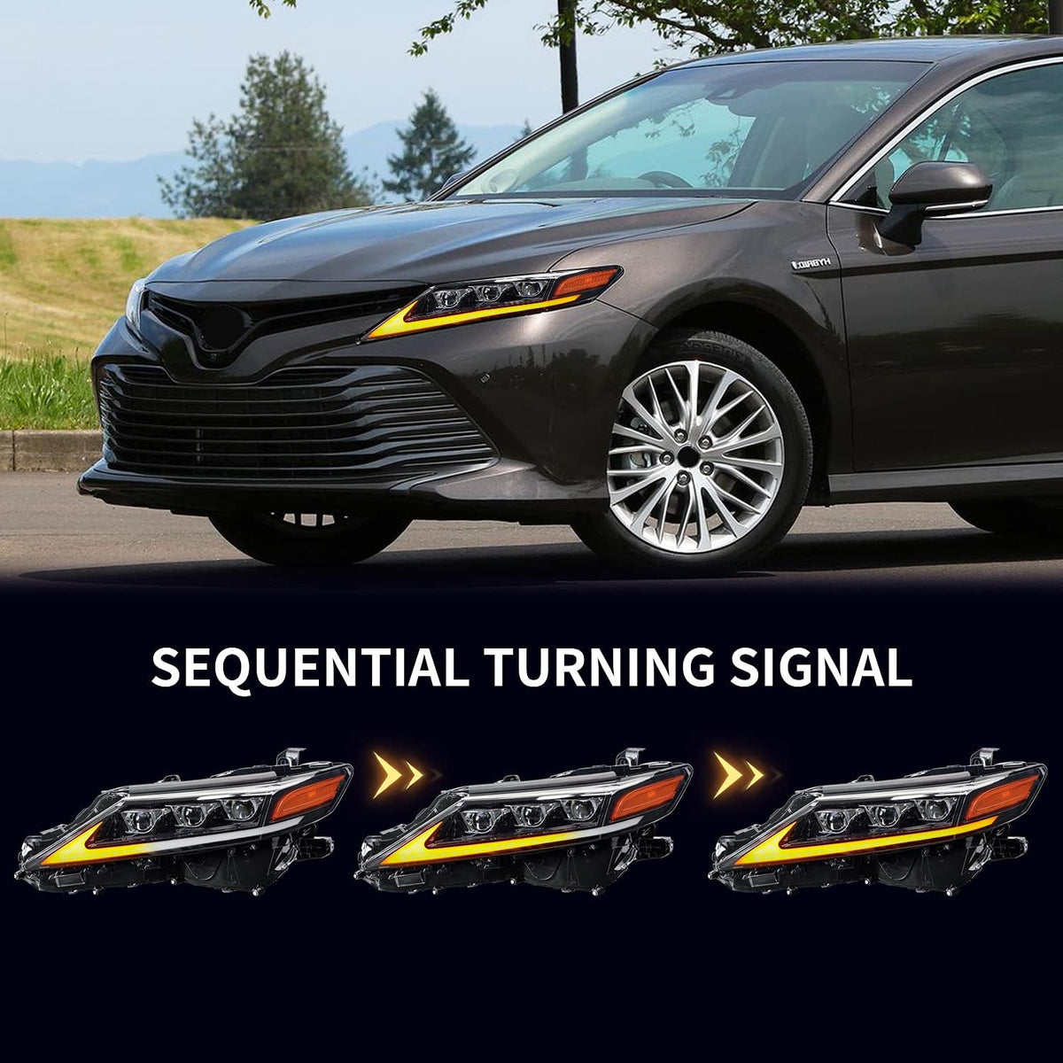 Full LED Projector Headlamp with Sequential Turn Signal DRL for Camry 2018 2019 2020 2021, A Pair J883