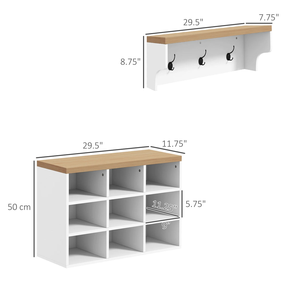 White Coat Rack Shoe Bench Set W9509