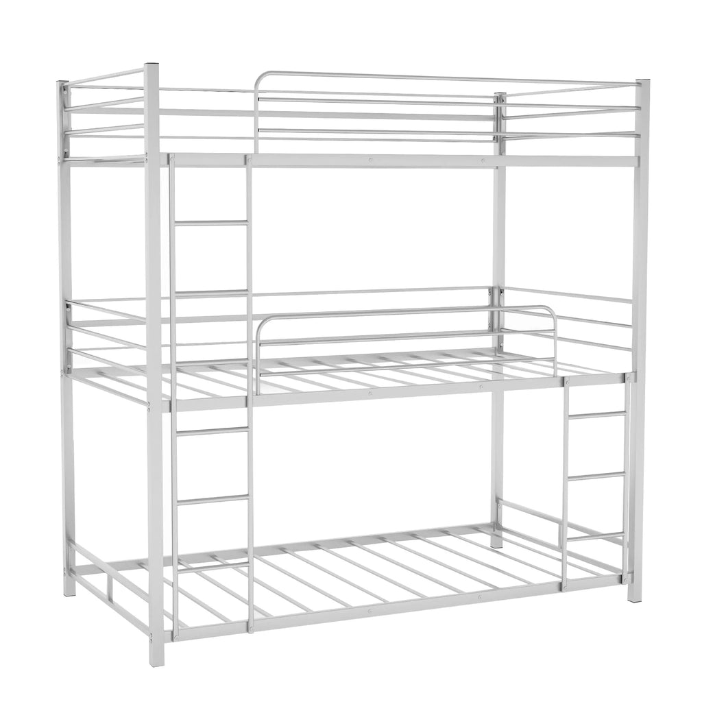 Metal Triple Bunk Bed Twin Over Twin with Ladder and Safety Guardrail N39085