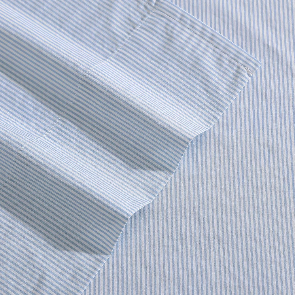 Penny Pinstripe Blue Cotton Percale Sheet Set V347