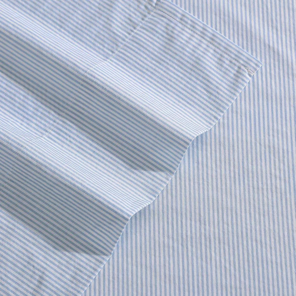 Penny Pinstripe Blue Cotton Percale Sheet Set V347