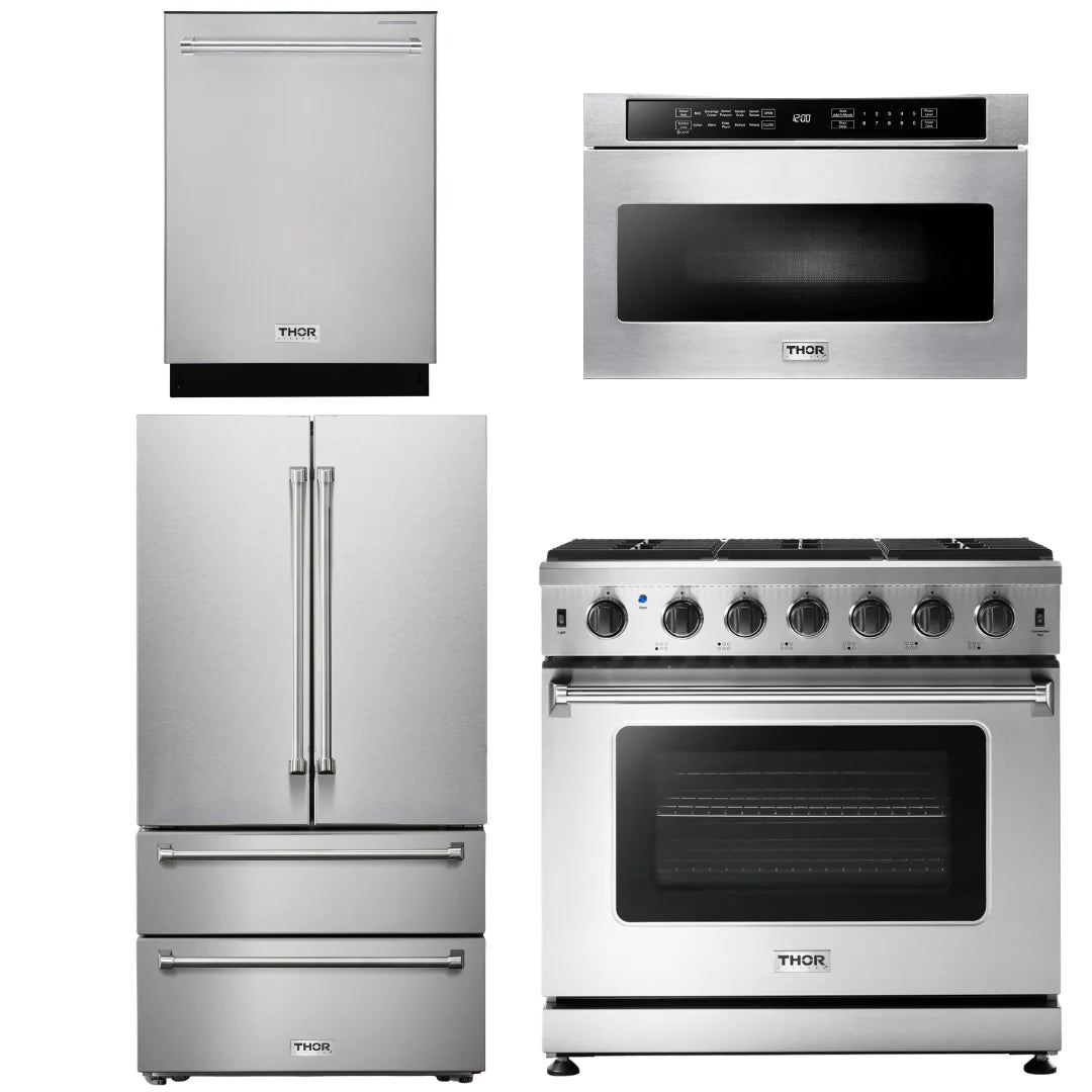 36 Gas Range, Microwave, Refrigerator, Dishwasher Z899