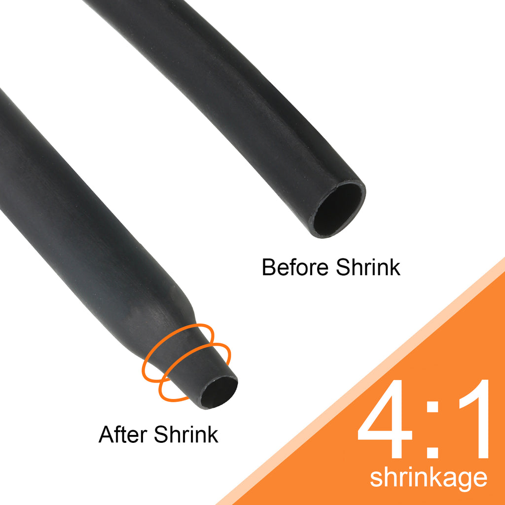 2pcs 4mm Dia 50ft Heat Shrink Tubing 4:1 Dual Wall Adhesive Lined Waterproof Black O614