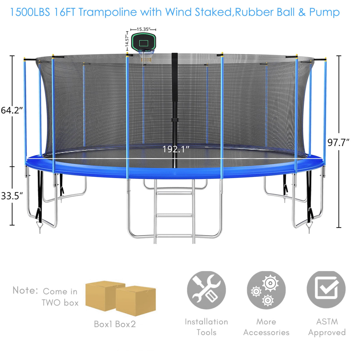 16FT Outdoor Trampoline with Basketball Hoop and Ladder M756270