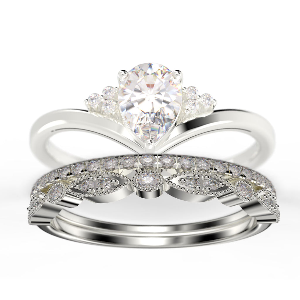 2.25 Carat Pear Cut Diamond Moissanite Engagement Ring in 925 Sterling Silver With 18k White Gold Plating X279