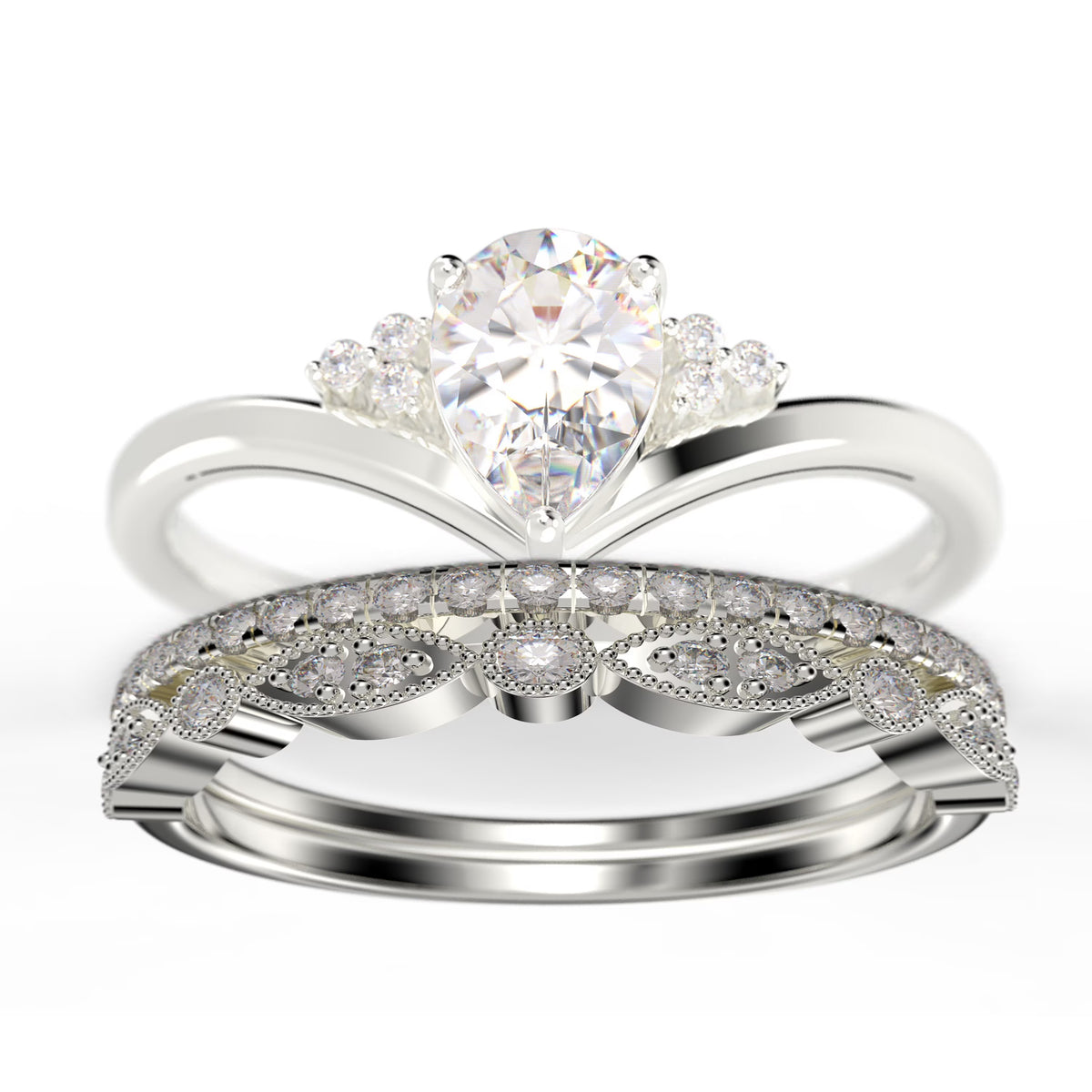 2.25 Carat Pear Cut Diamond Moissanite Engagement Ring in 925 Sterling Silver With 18k White Gold Plating X279