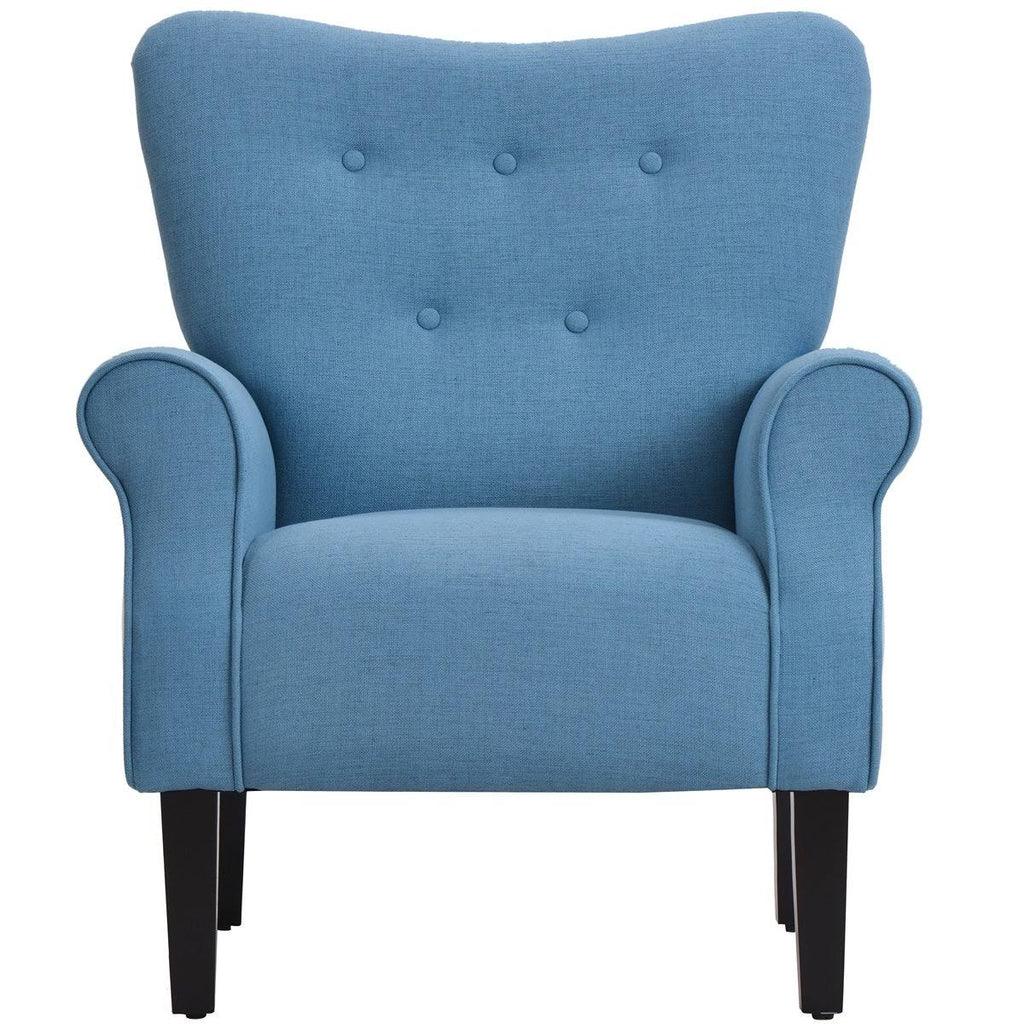 Blue Wing Back Accent Chair with Wooden Legs U211