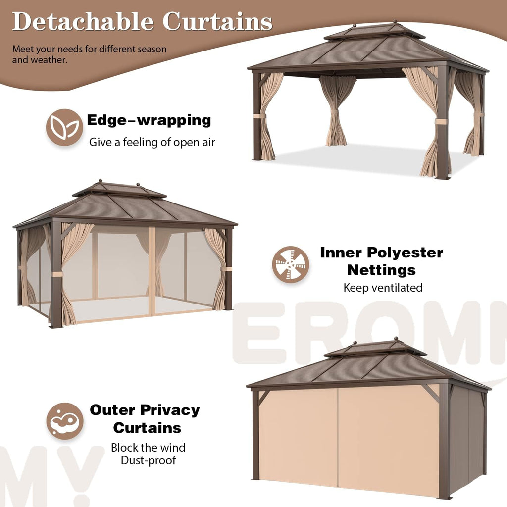 Galvanized Steel Aluminum Frame Gazebo with Netting and Curtains 10'x 13' W56058