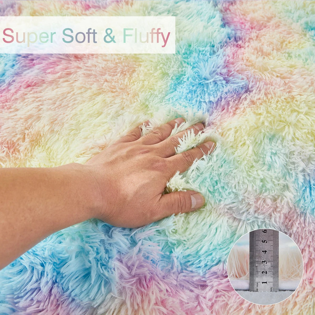 Tie Dye Plush Shag 3x5 Area Rugs Rainbow Faux Fur Carpet Z695