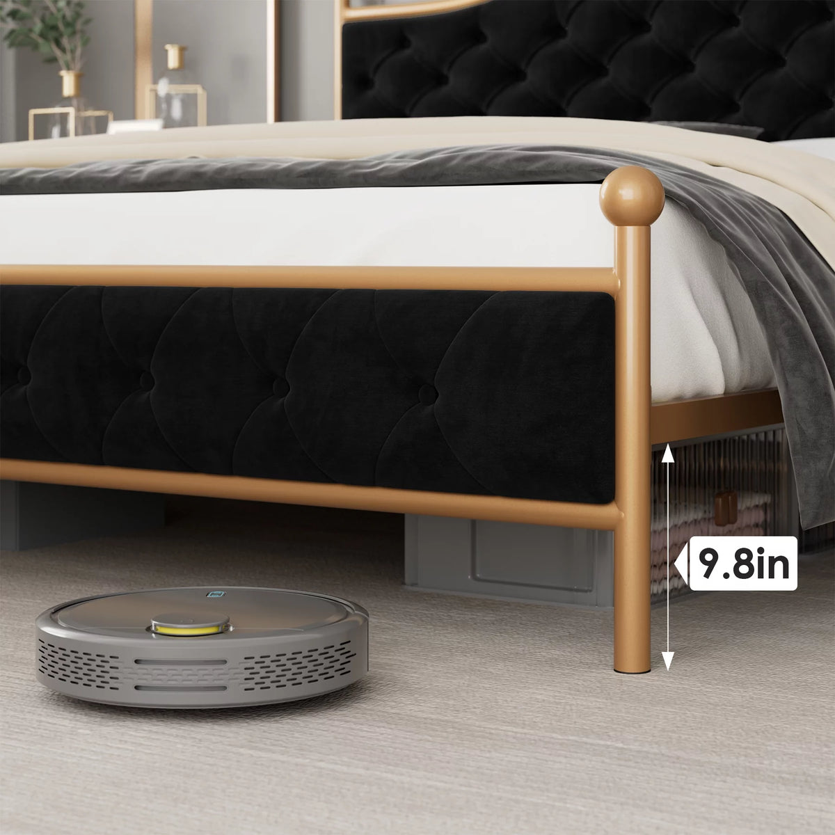 Black Queen Size Upholstered Platform Bed Frame Q95333