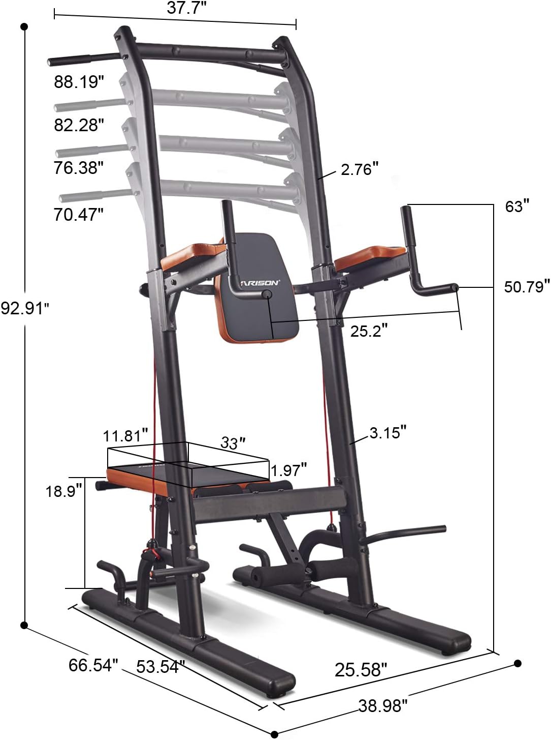 Power Tower with Bench Pull up Bar dip station X11396