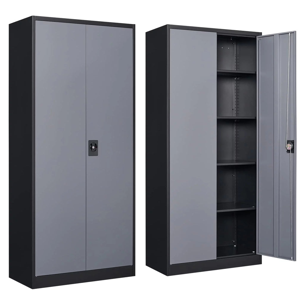 Metal Storage Cabinet with Lock Door, 71" Adjustable Shelf Steel Cabinet K59084