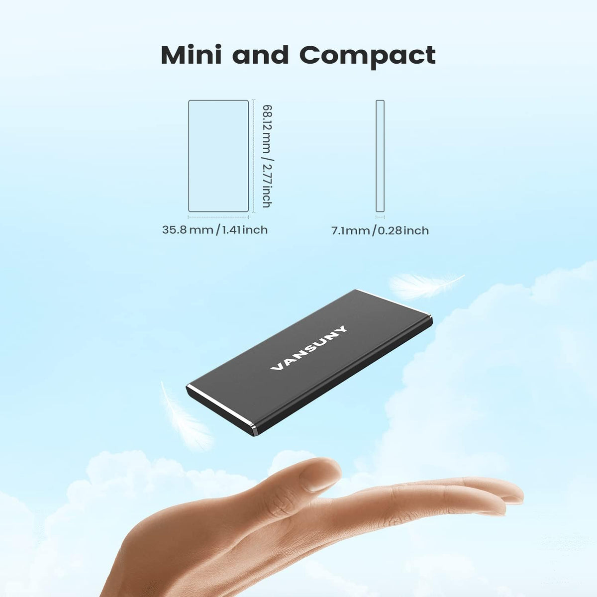 1TB Portable External SSD, USB 3.1, Metal Type-C, Black V38803