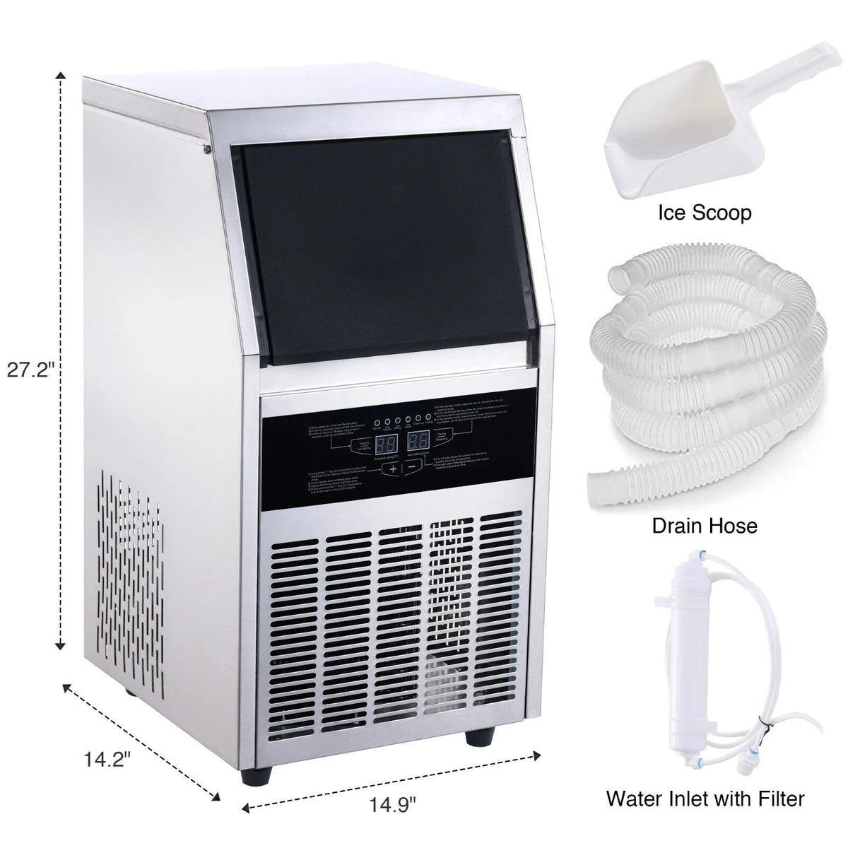 Commercial Ice Maker 90lb Stainless Steel Built-in Cube Machine X8296