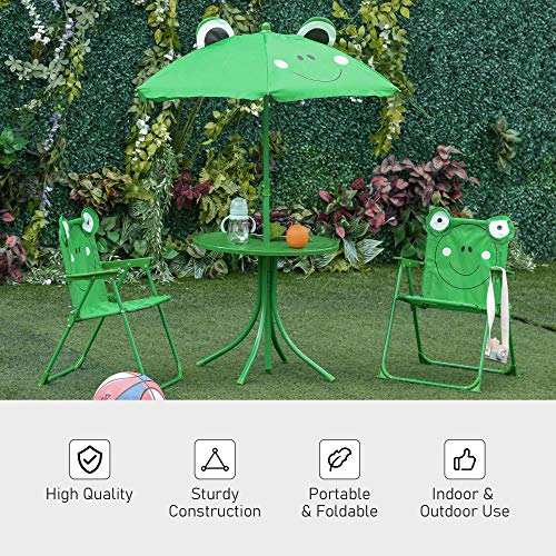 Folding Kids Table and Chair Set with Frog Pattern Umbrella P599455