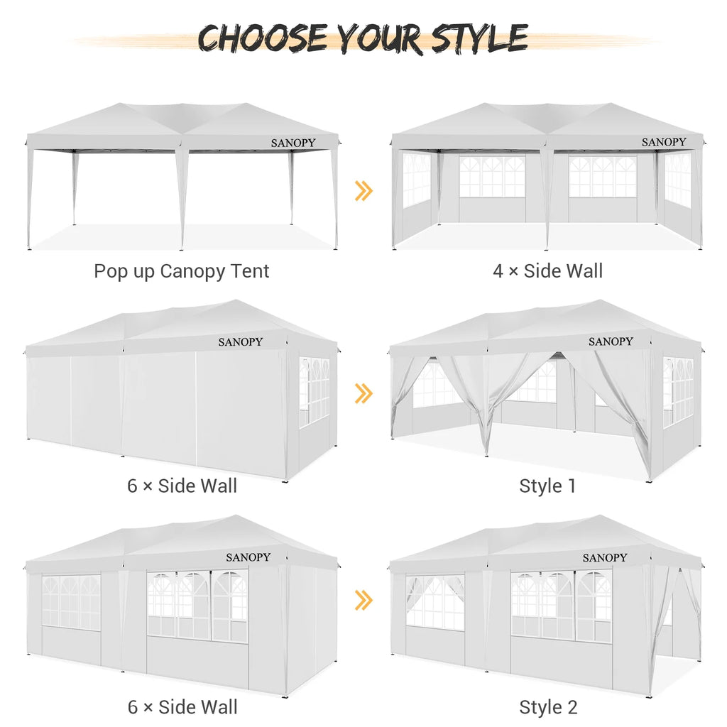 10' x 20' Pop Up Canopy Tent with 6 Removable Sidewalls and Carry Bag, White S636336