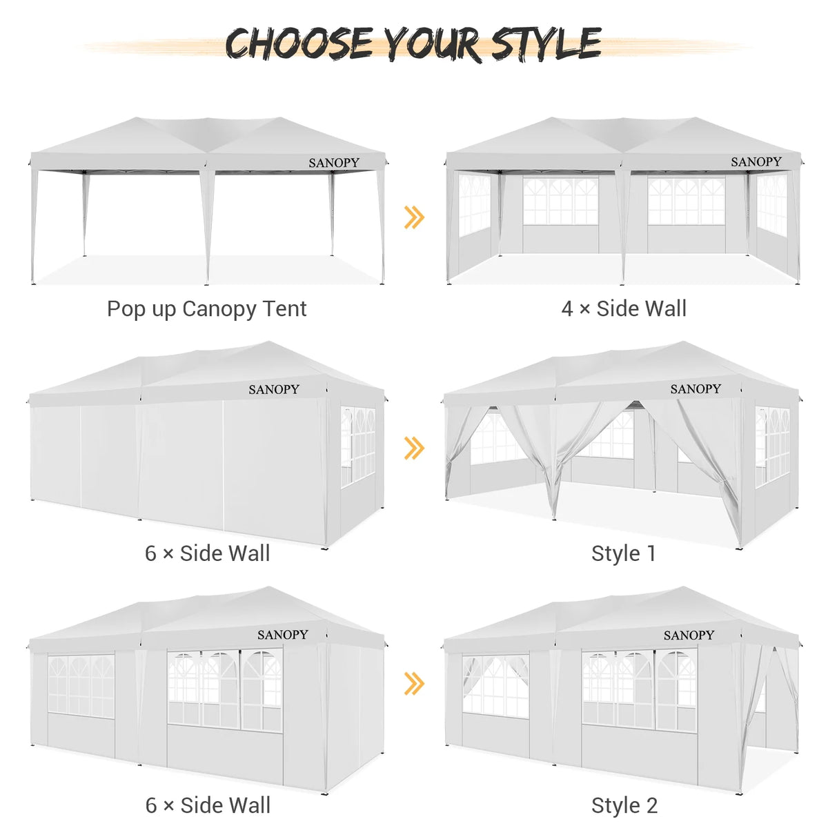 10' x 20' Pop Up Canopy Tent with 6 Removable Sidewalls and Carry Bag, White S636336