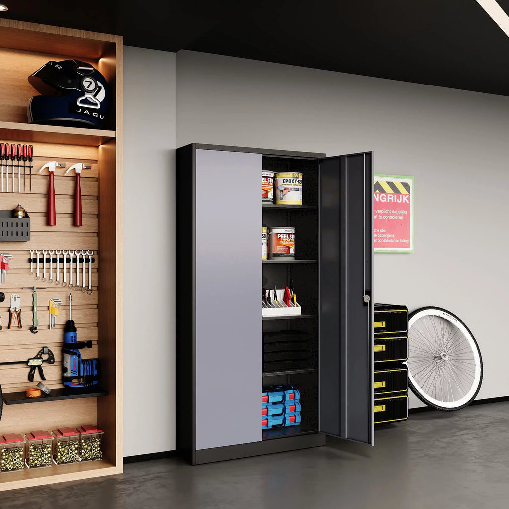 Metal Storage Cabinet with Lock Door, 71" Adjustable Shelf Steel Cabinet K59084