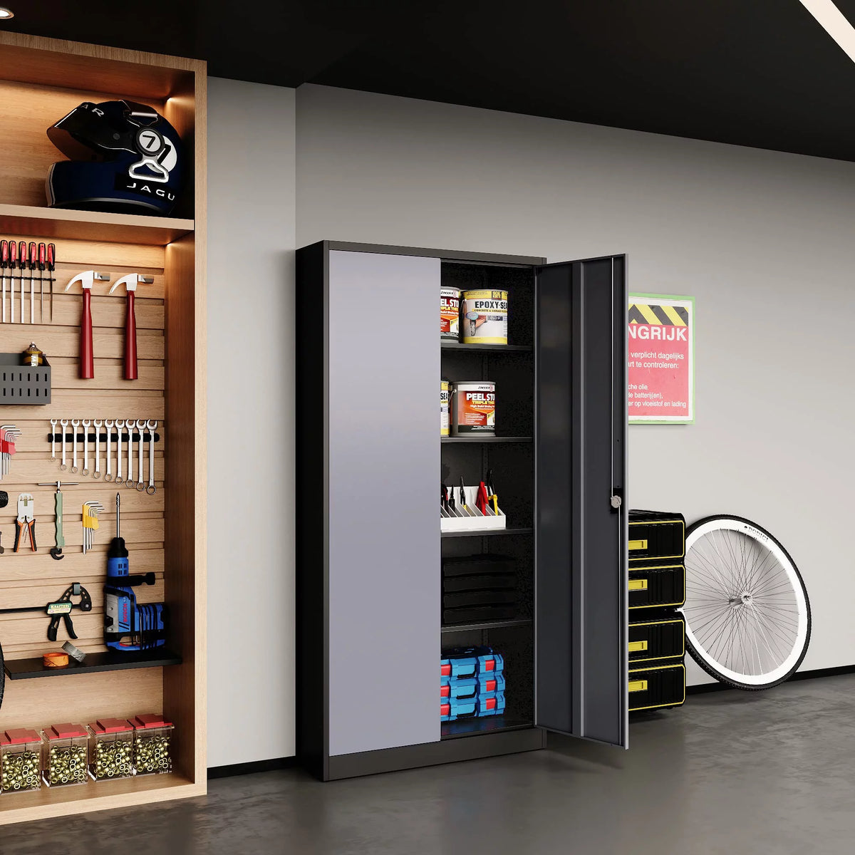Metal Storage Cabinet with Lock Door, 71" Adjustable Shelf Steel Cabinet K59084