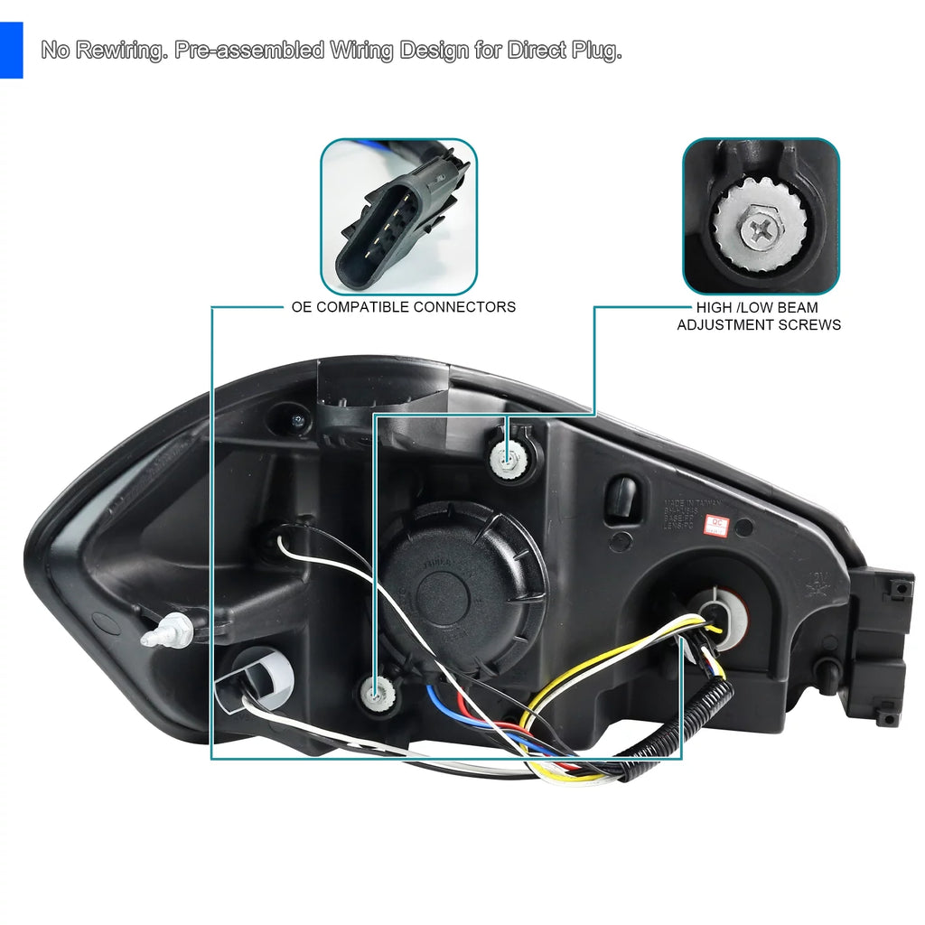 Black LED Strip Bar Projector Headlights Left + Right Pair Q662751