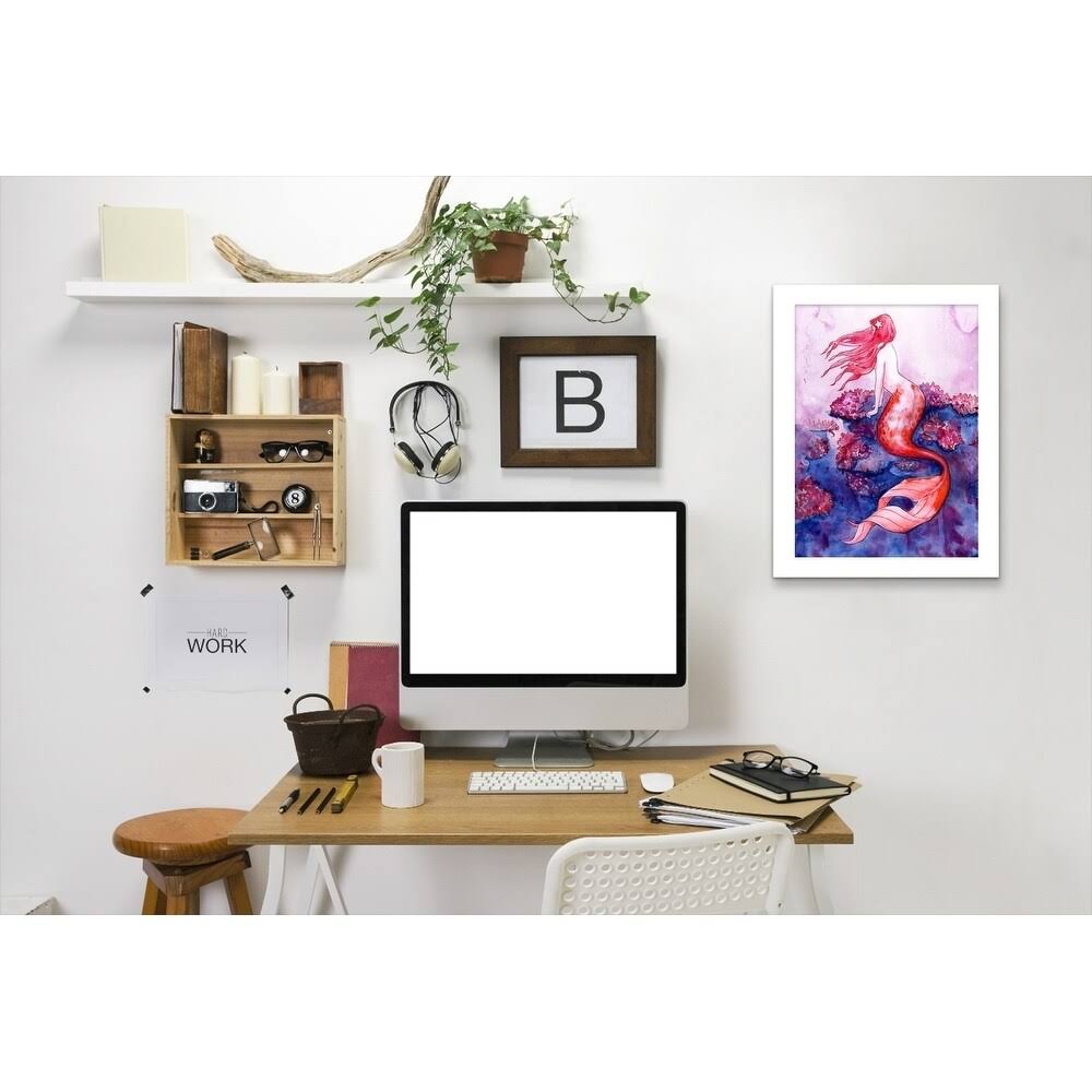 Red Coral Mermaid Black Frame I1086