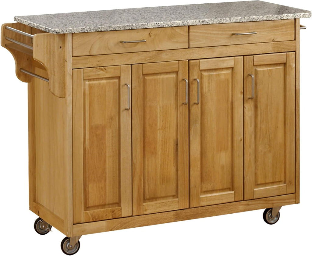 Natural 4 Door Cabinet Kitchen Cart with Gray Granite Top K819
