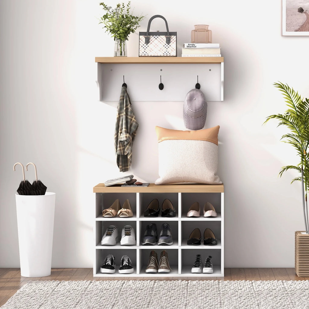 White Coat Rack Shoe Bench Set W9509