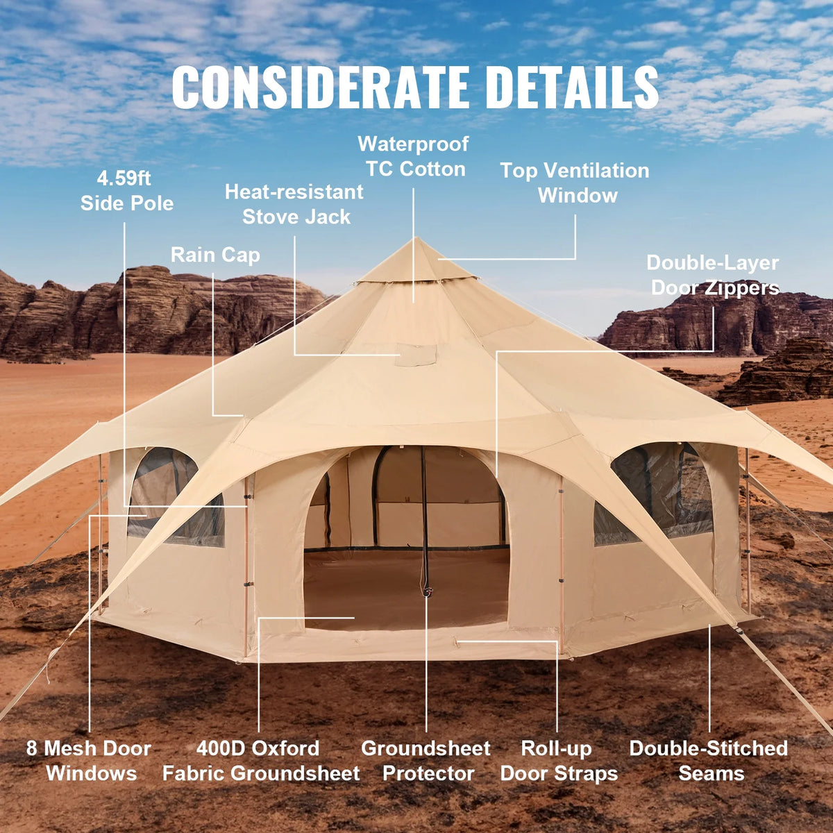 Canvas 4 Seasons Bell Tent with Stove Jack R690