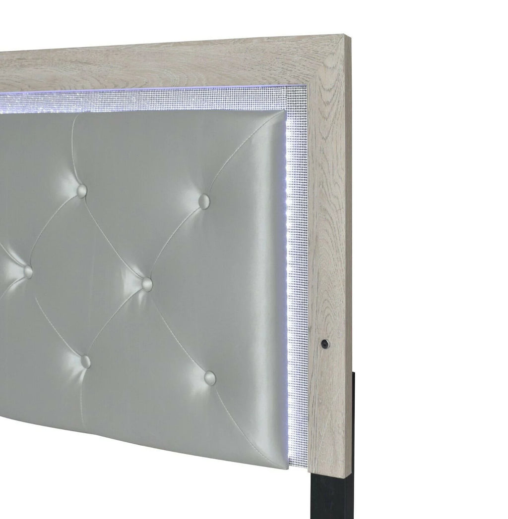 King Size PU Upholstered LED Headboard Panel Bed S75047