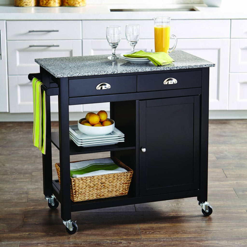 Black Granite Top Kitchen Cart R3864
