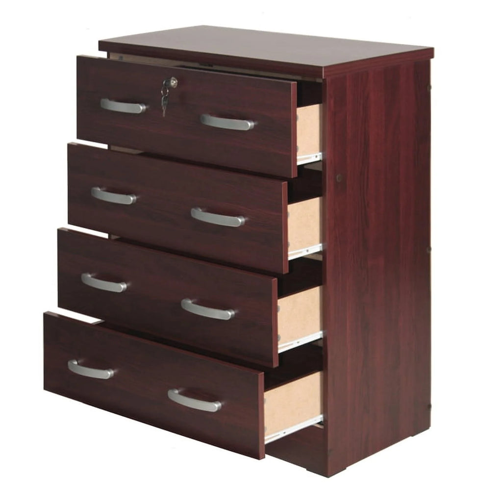 Pine Twin Bed and Dresser with Lock in Mahogany J689