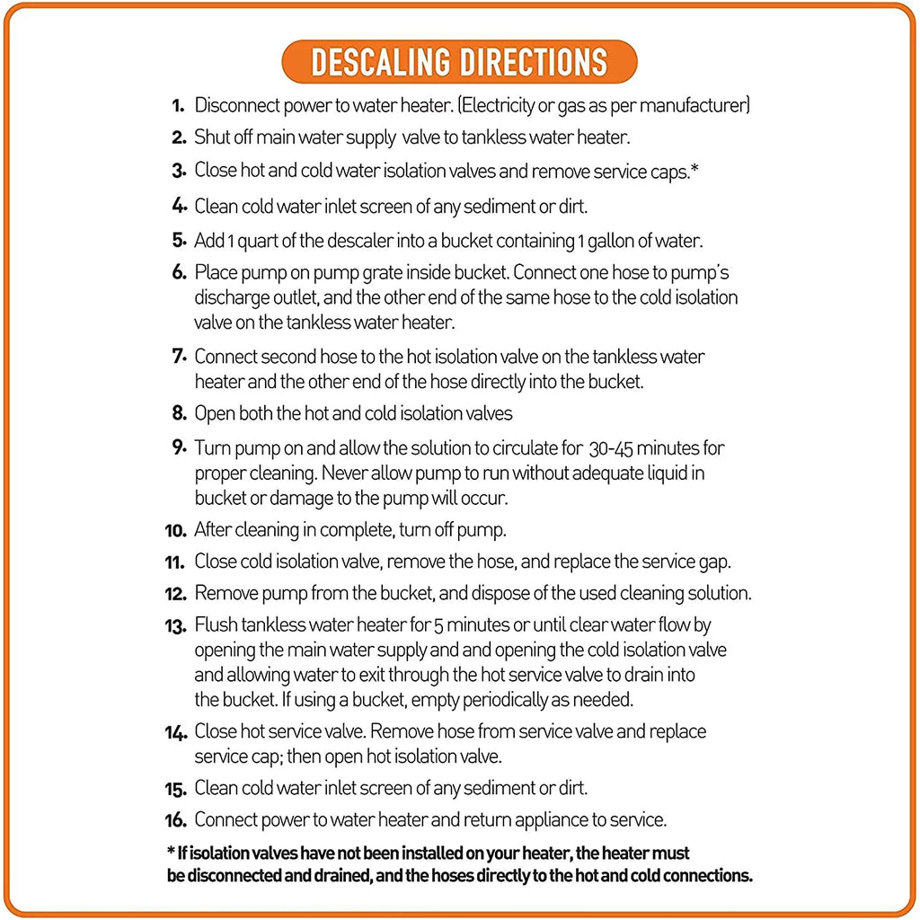Tankless Water Heater Descaler Kit 128 fl oz Solution U7586