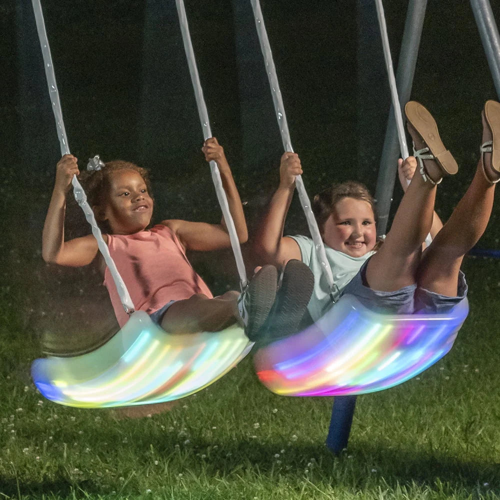 Metal Swing Set with 2 LED Swing Seats, Disc Swing, & Wave Slide P34580