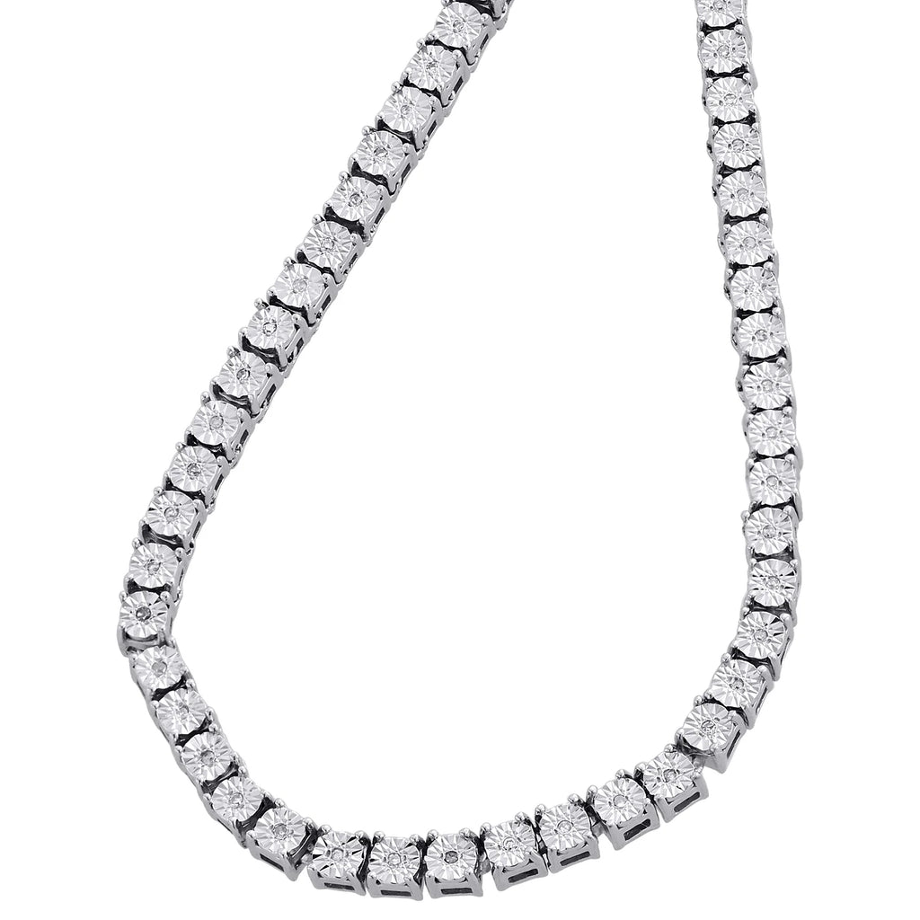 Mens 1 Row Diamond Link Choker Chain 18" Sterling Silver G571363