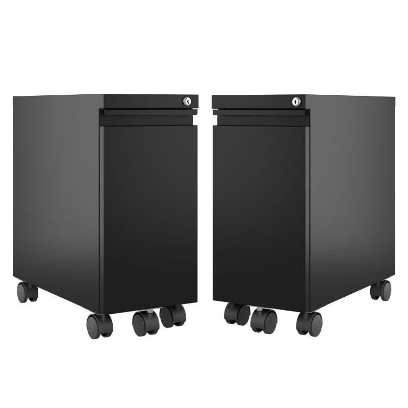 2 Piece Mobile Filing Cabinet Set with 2 Hidden Drawer in Black W491