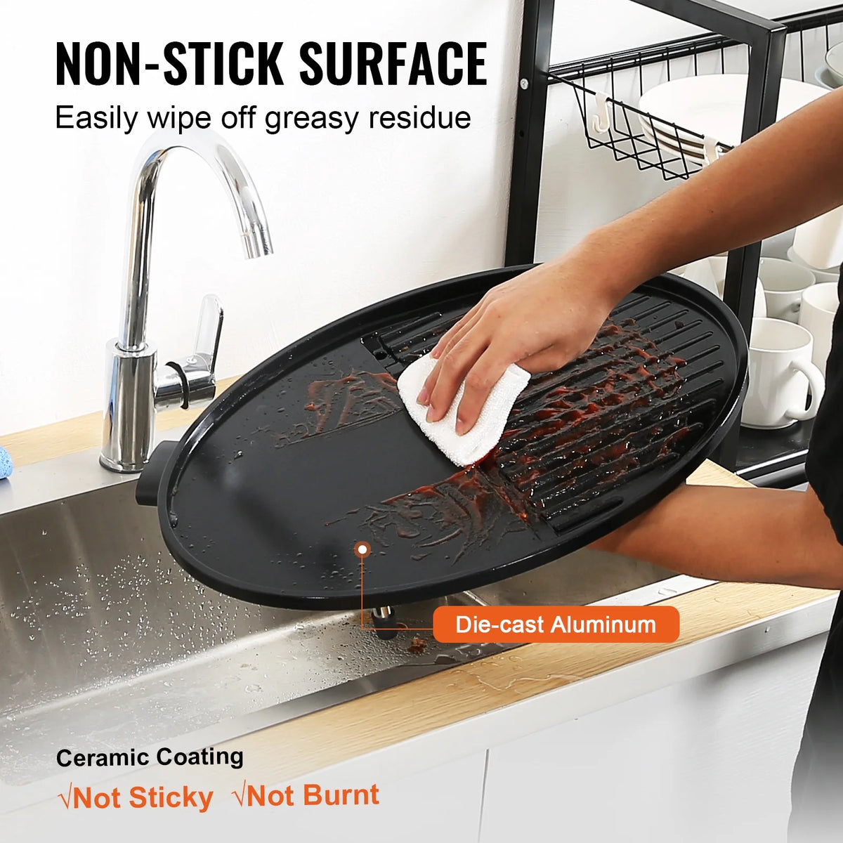 1800W Electric Grill with 2 Zone Grilling Surface I78668