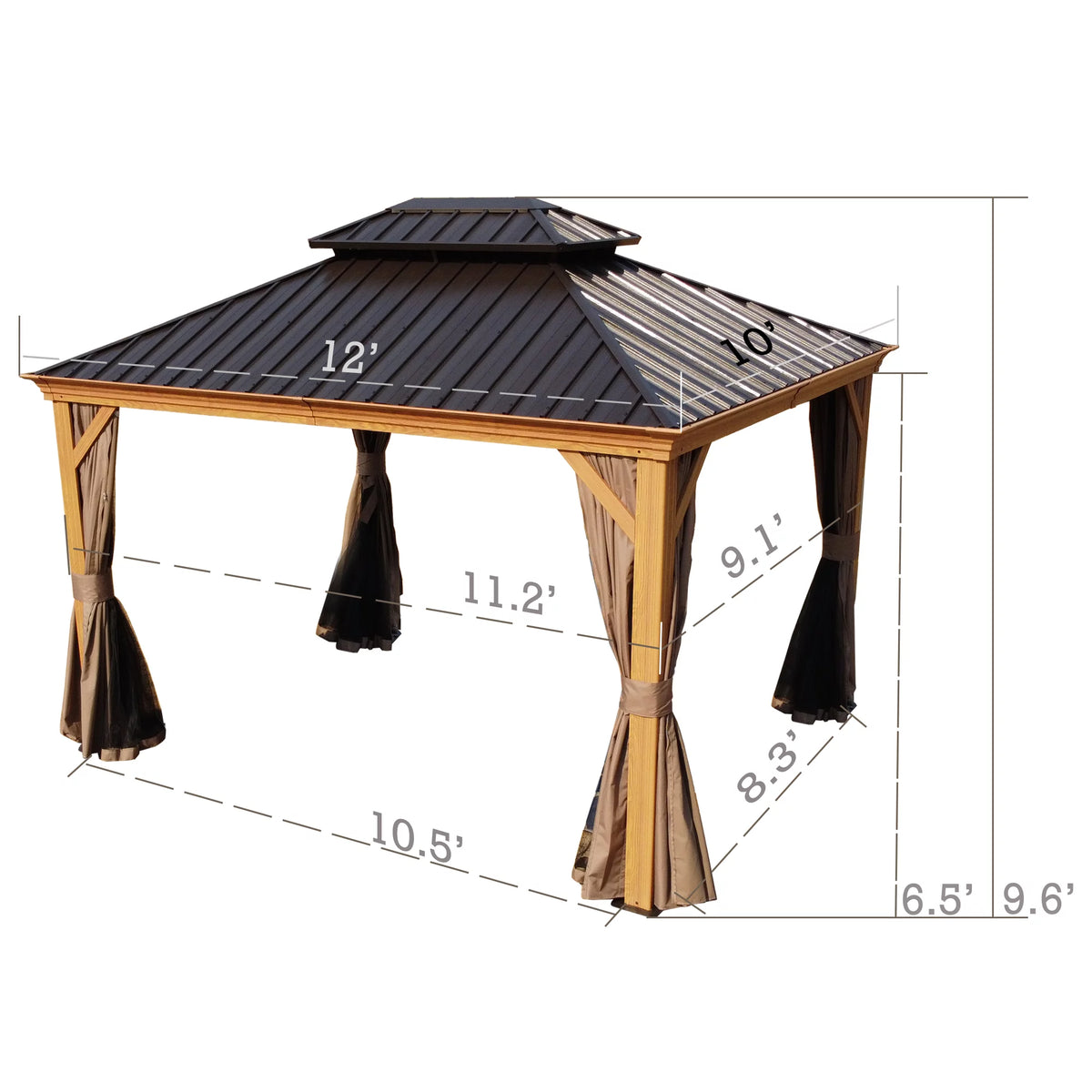 12 ft. W x 10 ft. D Brown Hardtop Aluminum Gazebo P234