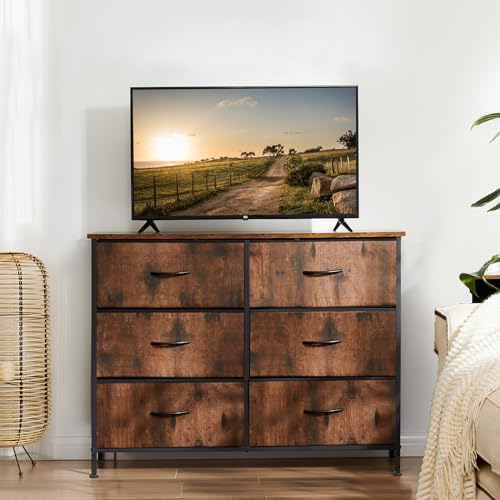 Brown TV Stand with 6 Fabric Drawers S255