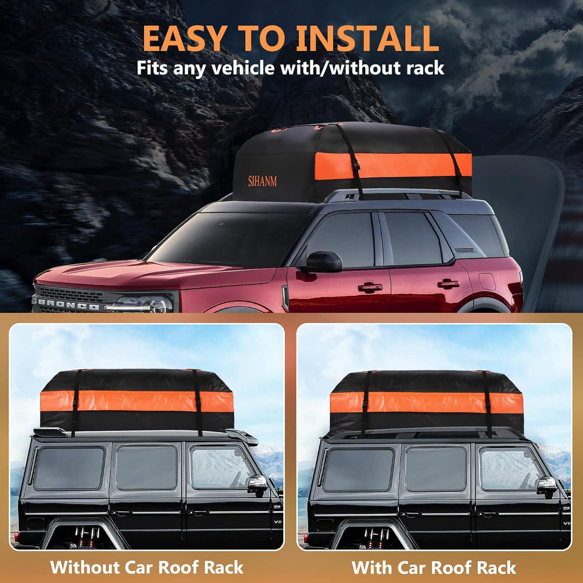 Heavy Duty Waterproof Roof Cargo Carrier with Anti-Slip Mat, 15Cu.ft. E605