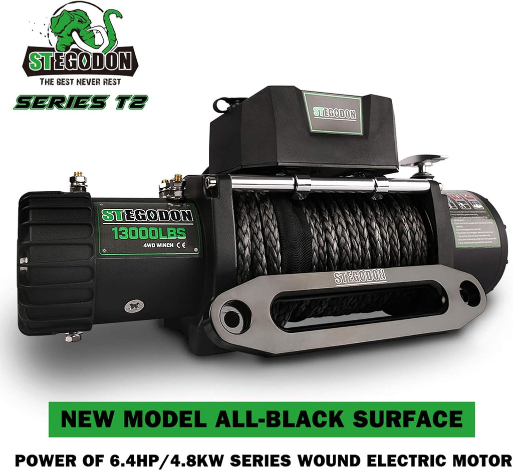 13000 lb. Load Capacity 12V Synthetic Rope Electric Winch with Hawse Fairlead H170112