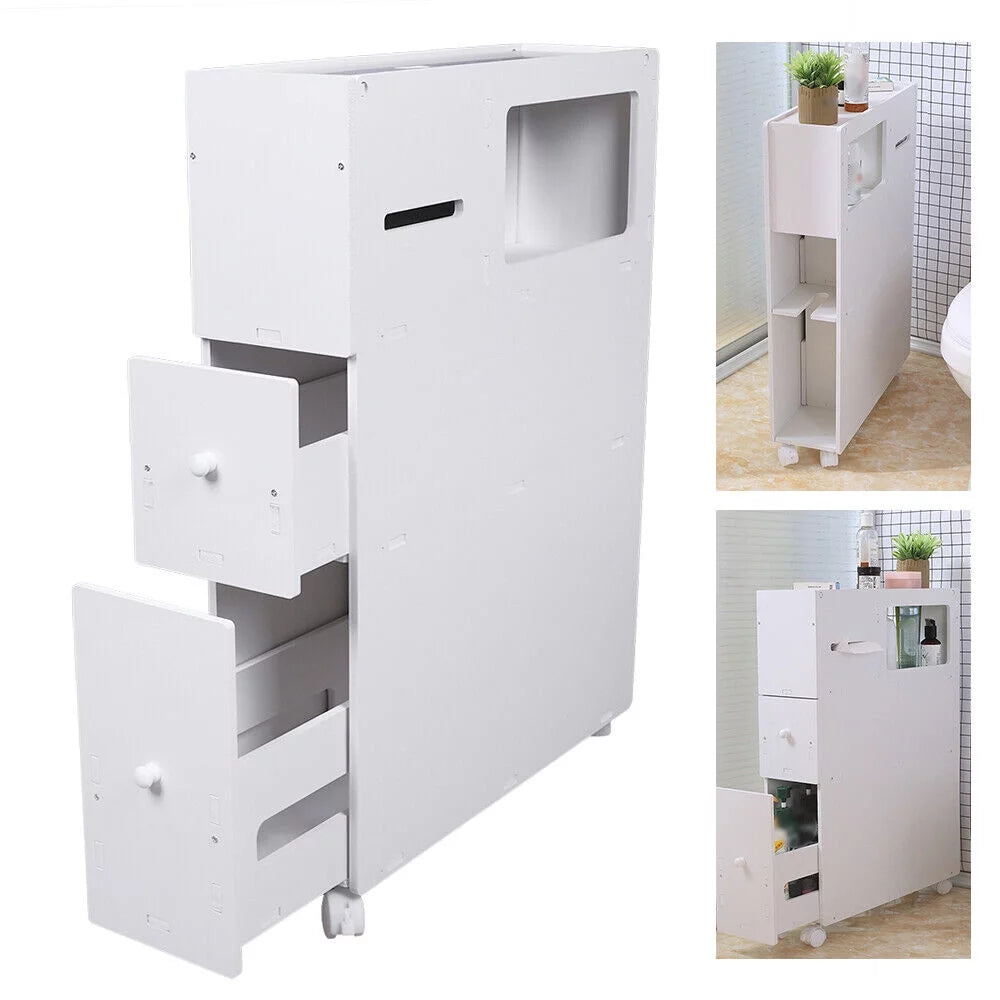 Slim Bathroom Storage Cabinet Floor Standing Organizer Shelves M867704